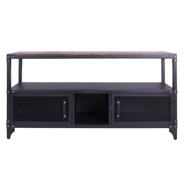 Furniture of America Blair 60.5 in. Dark Walnut and Sand Black TV Stand Fits TV's up to 70 in.