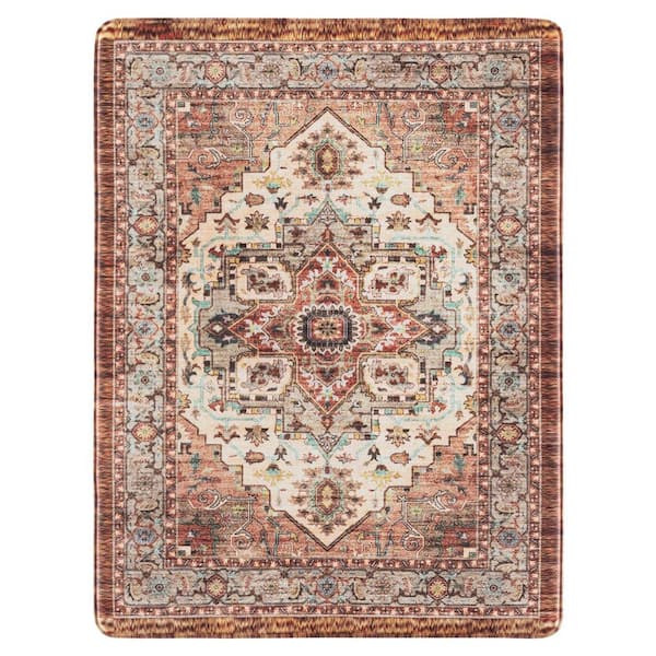 Kitchen Mat 2 ft. x 2 ft. Ivory/Rust Persian Distressed Medallion Area Rug
