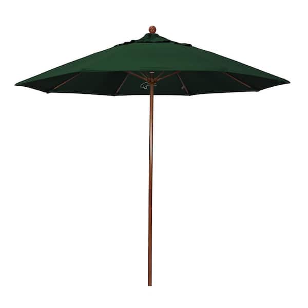 California Umbrella 9 ft. Woodgrain Aluminum Commercial Market Patio Umbrella Fiberglass Ribs and Push Lift in Hunter Green Pacifica