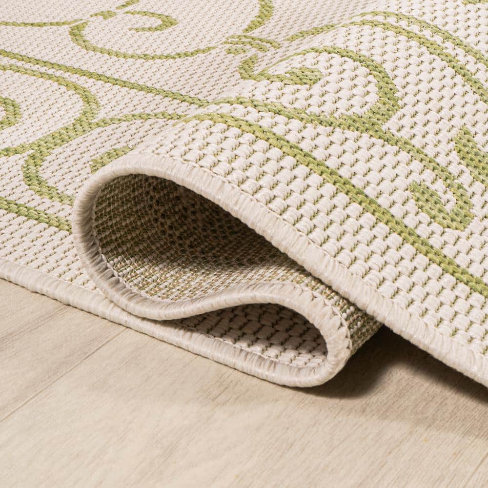 Charleston Green and Cream Synthetic Flat Woven Reversible Rug