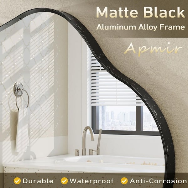 49 in. W x 27 in. H Irregular Aluminum Alloy Framed and Tempered Glass Wall Decor Bathroom Vanity Mirror in Matte Black