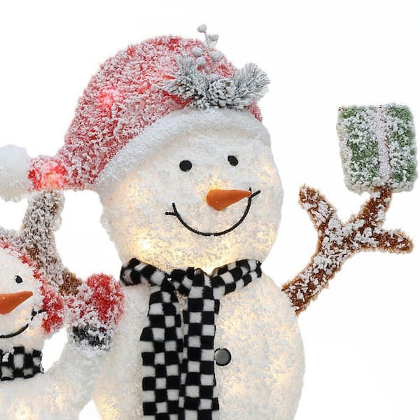 LuxenHome 46 in. 3-Piece Lighted Snowman Family, White Tinsel