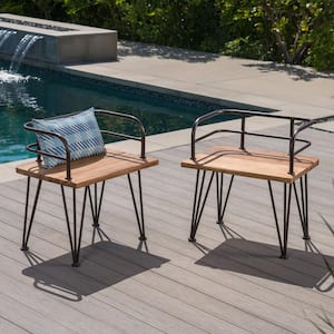 Zion Industrial Teak Brown Armed Wood Outdoor Lounge Chairs with Rustic Metal Frame (2-Pack)
