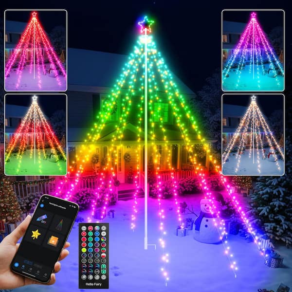 12 ft. 720-Count Color Changing Dimmable LED Fairy Waterfall String Lights Multi-Color Christmas String Tree Lights