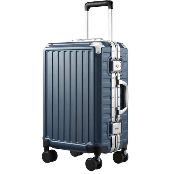 20 in. Blue Carry On Luggage with Spinner Wheels, Aluminum Frame Zipperless Polycarbonate Hard Shell Suitcase