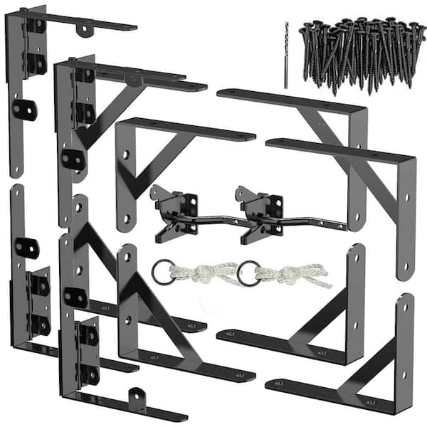 Heavy Duty No Sag Kit C Gate Corner Brace Bracket for Wooden Gate Fence with a Self-Locking Gate Latch, Black (2-Pack)