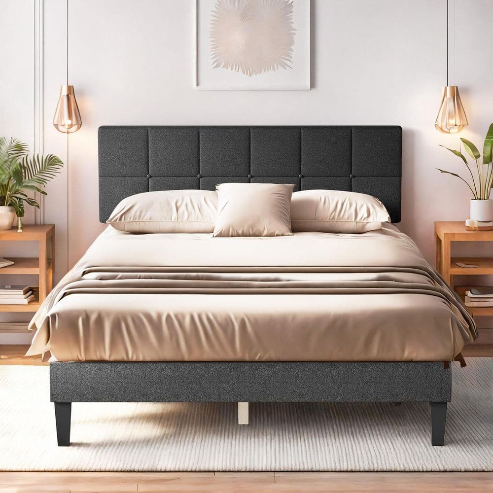 WONDER COMFORT Dark Gray Wood Frame Queen Platform Bed with WONDER COMFORT Dark Gray Wood Frame Queen Platform Bed with