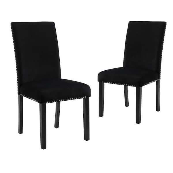 Benjara Black Velvet Nailhead Dining Chair (set of 2)