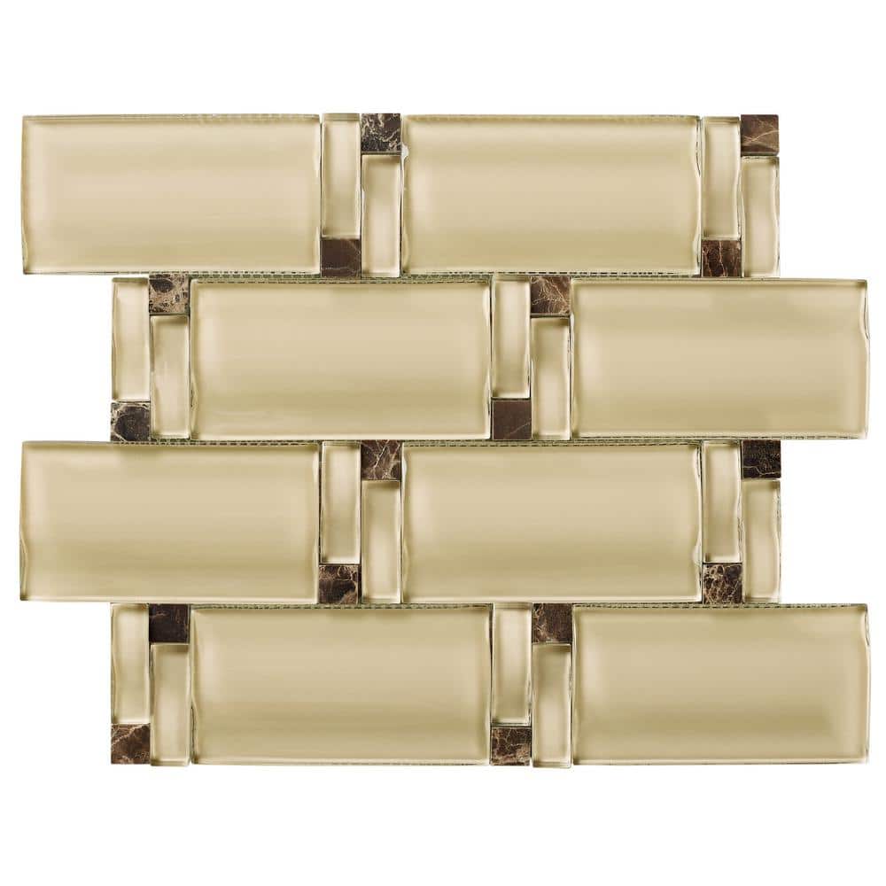 Bambo Beige 9.85 in. x 11.42 Brick Joint Glossy Glass Mosaic Tile Sample price history on PriceWatchPro