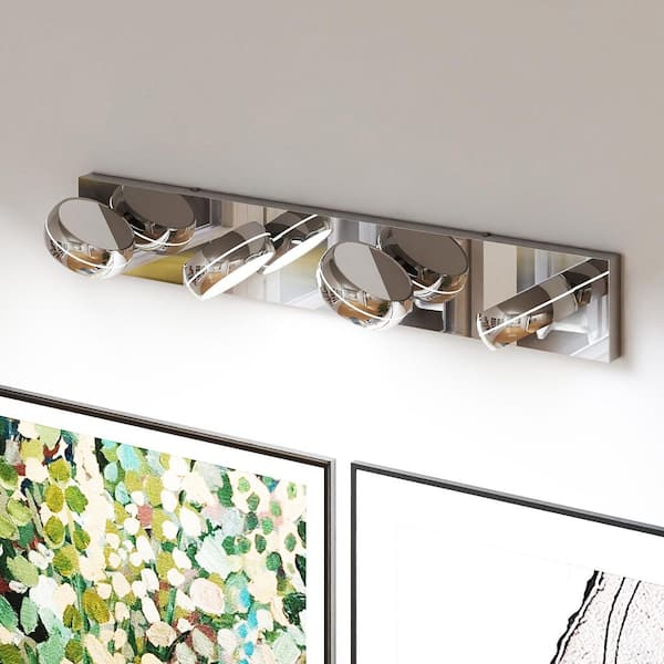 27.95 in. 4-Lights Chrome LED Vanity Light Bar with Acrylic Shade