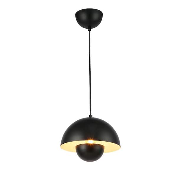9 in. 1-Light Dome Pendant Light for Kitchen Island with Black Metal Shade, Industrial Adjustable Height Chandelier