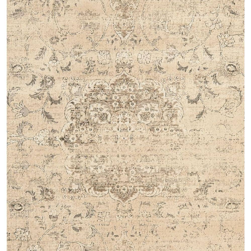 Warm Beige Floral Wool and Viscose Area Rug