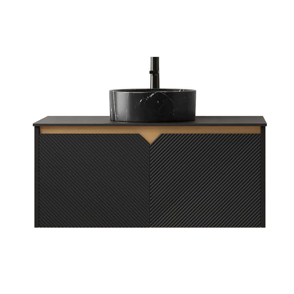36 in. Wall Mounted Single Sink Black Bath Vanity with Black Sintered Stone Top and Black Round Ceramic Vessel Basin price history on PriceWatchPro