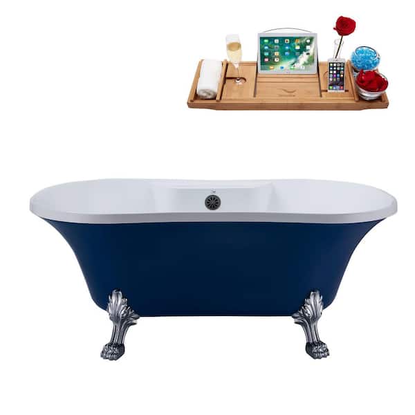 Streamline 60 in. Acrylic Clawfoot Non-Whirlpool Bathtub in Matte Dark Blue With Polished Chrome Clawfeet,Brushed GunMetal Drain