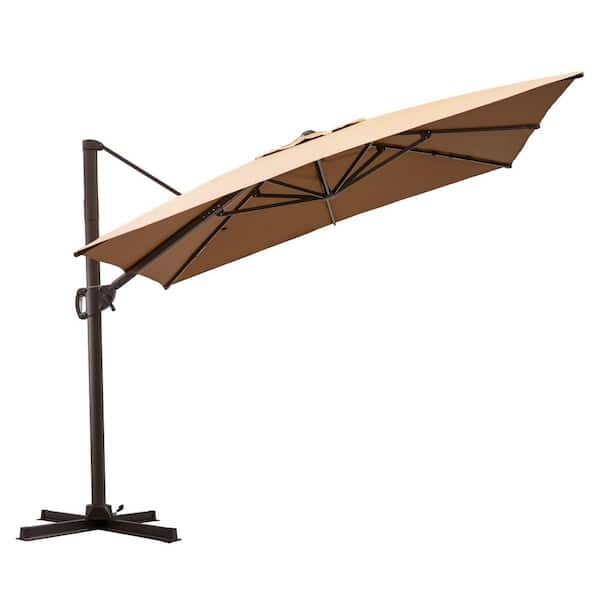10.5 ft. x 9 ft. 360° Rotation Heavy-Duty Frame Rectangular Cantilever Patio Umbrella in Tan