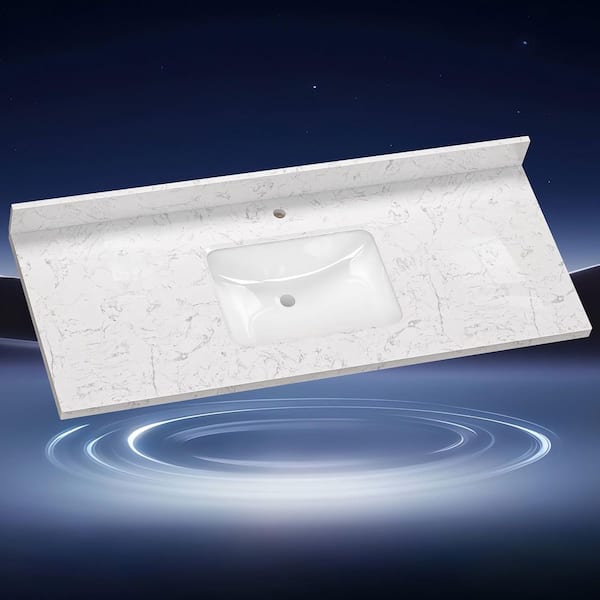 Cala 54 in. W x 22 in. D Cultured marble White Rectangular Single Sink Bath Vanity Top with Backsplash in Carrara White
