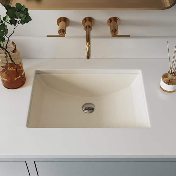 21 in. L x 15 in. W Rectangular Vitreous China Undermount Bathroom Sink in Bone with Overflow