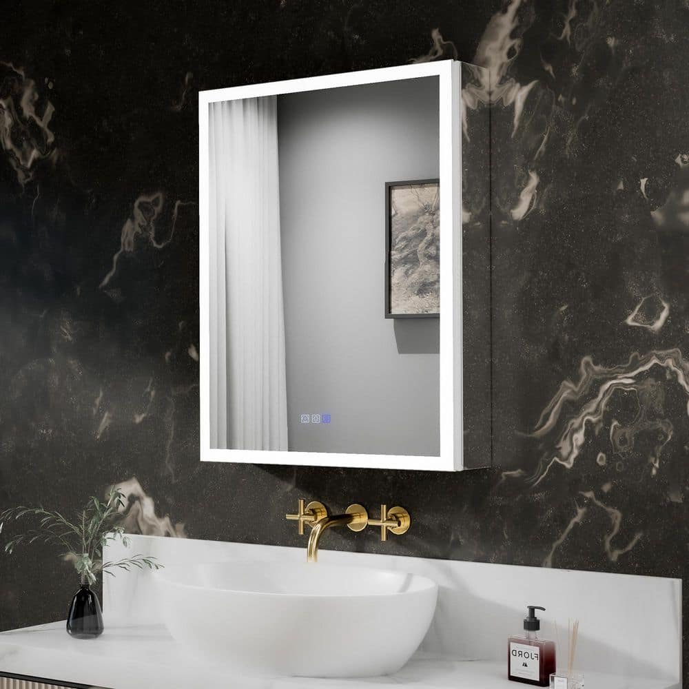 24 in. W x 30 in. H Rectangular Silver Aluminum Recessed/Surface Mount Right Hinge Dimmable Medicine Cabinet with Mirror price history on PriceWatchPro