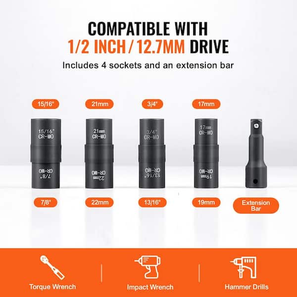 SKYSHALO Lug Nut Impact Socket Set, 1/2 in. Drive Metric and SAE 6