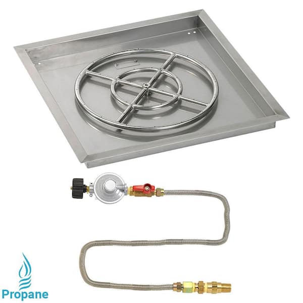 American Fire Glass 24 in. sq. Stainless Steel Drop-In Pan with Match Light Kit (18 in. Fire Pit Ring) Propane