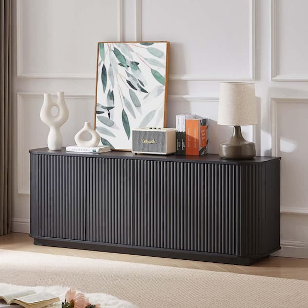 Unbranded Black Particle Board 64 in. Modern Sideboard Buffet Storage Cabinet Coffee Bar Cabinet with Adjustable Shelves