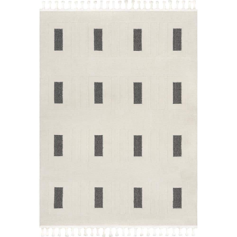 nuLOOM Paccia High-Low Modern Striped Tasseled Grey 7 ft. 10 in. x 10 ft. Area Rug