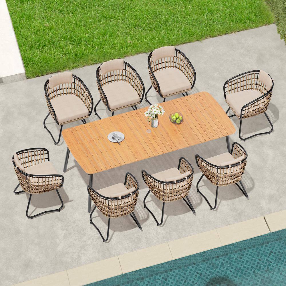 9-Piece Metal 92.9 in. Outdoor Dining Set with Rattan Chairs and Beige Cushions price history on PriceWatchPro