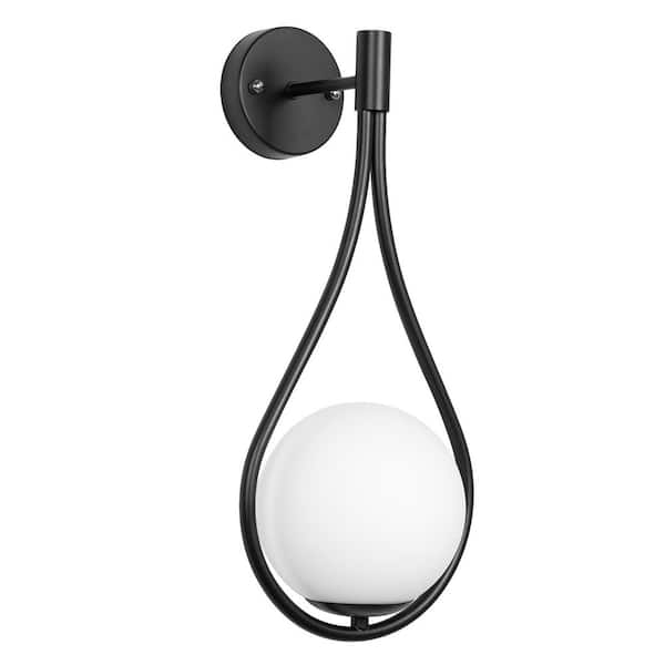 Emeritpro 8 in. 1-Light Matte Black Modern Design Indoor Vanity Wall Sconce or Wall Mount with Frosted Glass Shade for Hallway