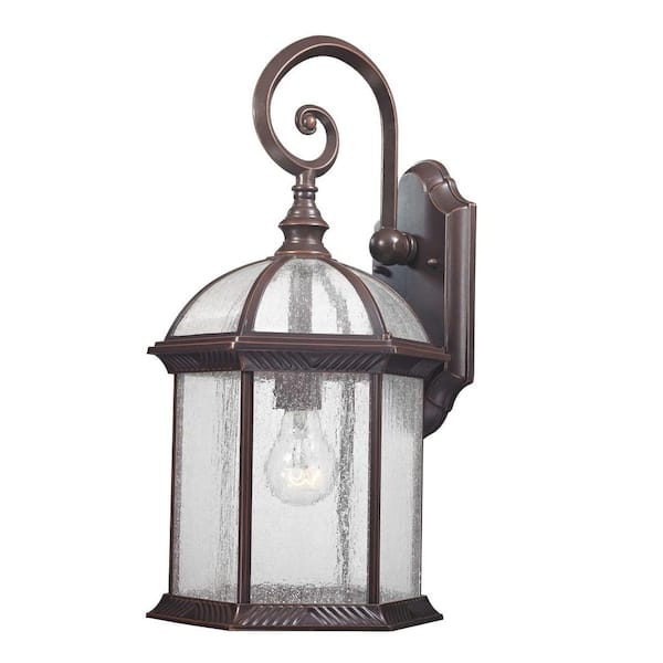 Design Traditional Wall-Mount 18.75 in. Outdoor Old Bronze Lantern with Clear Seedy Glass