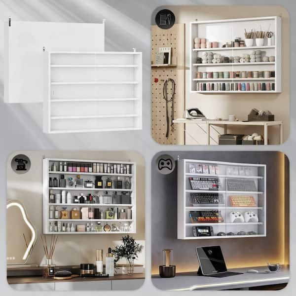 White 5-Tier 4 in. W x 24 in. H Wall-Mounted Glass Display Cabinet