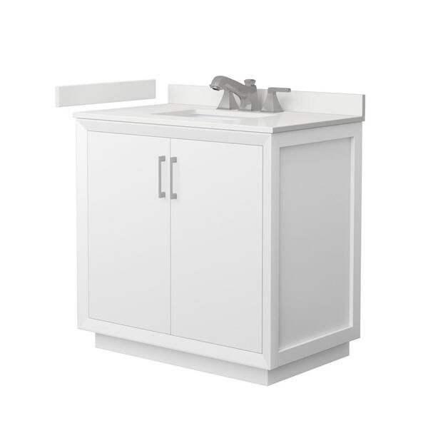 Wyndham Collection Strada 36 in. W x 22 in. D x 35 in. H Single Bath Vanity in White with White Quartz Top