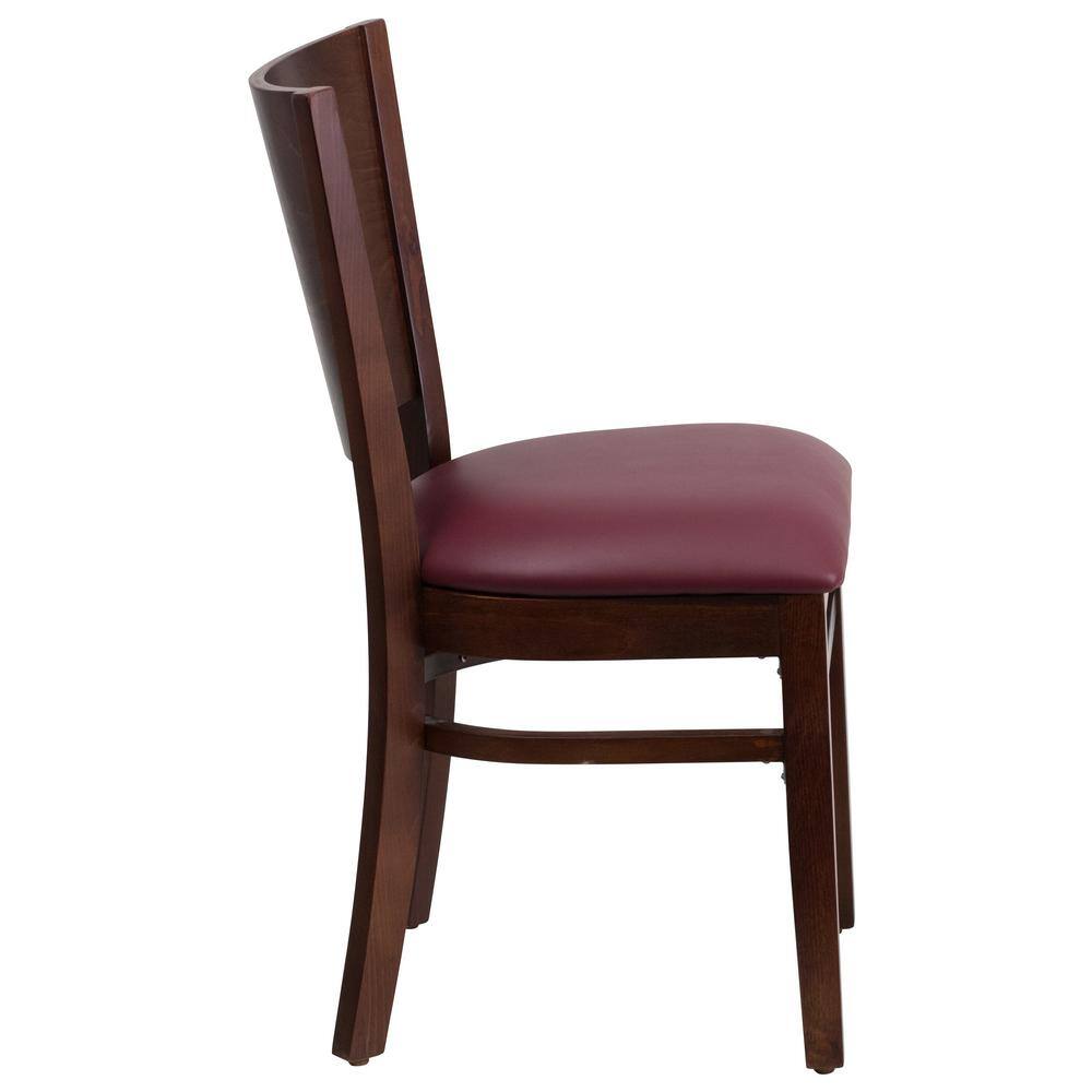 Elegant Walnut Wood Side Chair with Burgundy Vinyl Seat