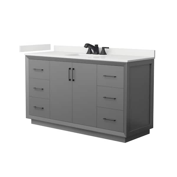 Wyndham Collection Strada 60 in. W x 22 in. D x 35 in. H Single Bath Vanity in Dark Gray with White Quartz Top
