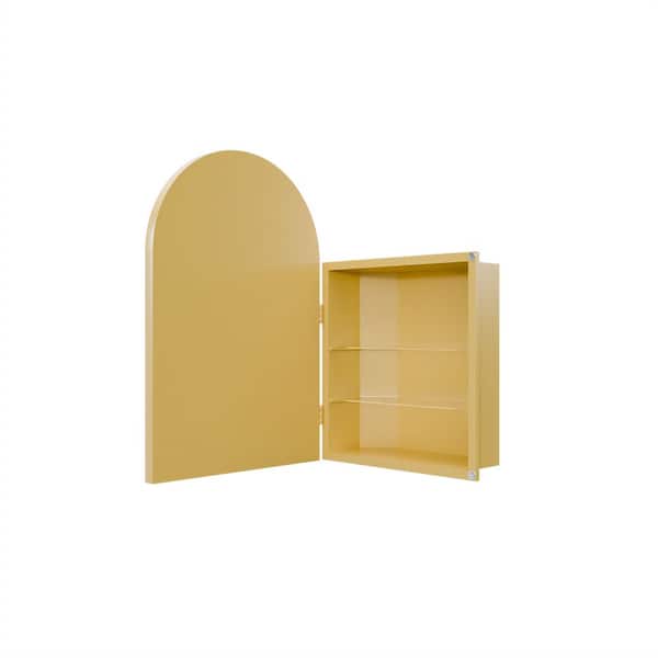 18 in. W x 23.6 in. H Arched Metal Medicine Cabinet with Mirror in Matte Gold