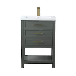 Arlo 24 in. W x 18 in. D x 34 in. H Bath Vanity in Vintage Green with White Ceramic Top