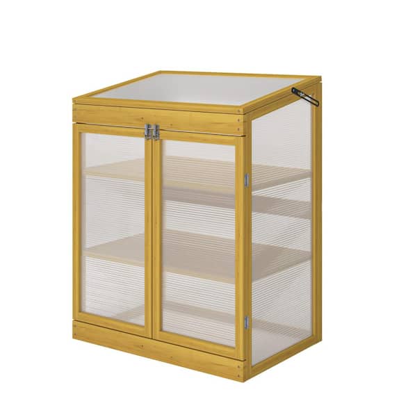 29.53 in. W x 20.47 in. D x 34.64 in. H Wooden Brown Greenhouse Polycarbonate Garden Shed for Plants