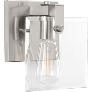 Glayse Collection 1-Light Brushed Nickel Clear Glass Luxe Bath Vanity Light