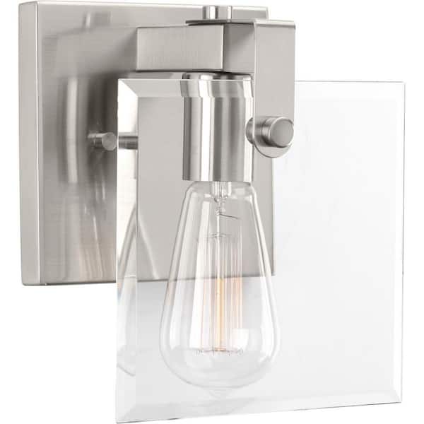 Progress Lighting Glayse Collection 1-Light Brushed Nickel Clear Glass Luxe Bath Vanity Light