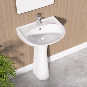 20 in. W x 17 in. D Vitreous China Vessel Pedestal U Shape Combo Bathroom Sink in White with Overflow Drain