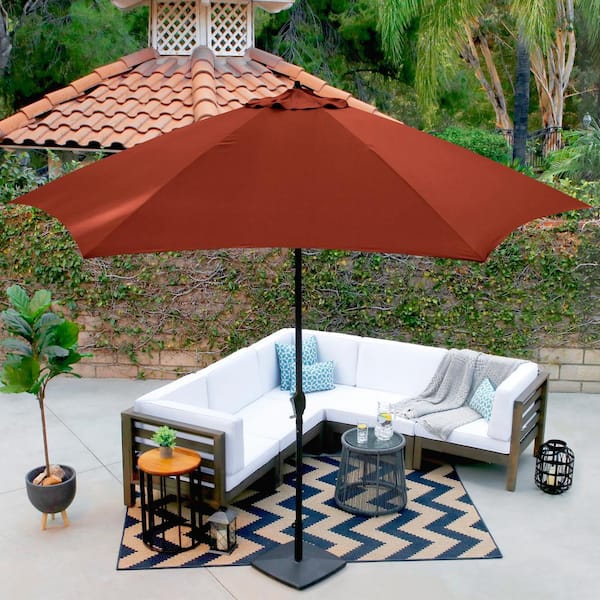 11 ft. Aluminum Market Patio Umbrella with Crank Lift and Push-Button Tilt in Polyester Brick