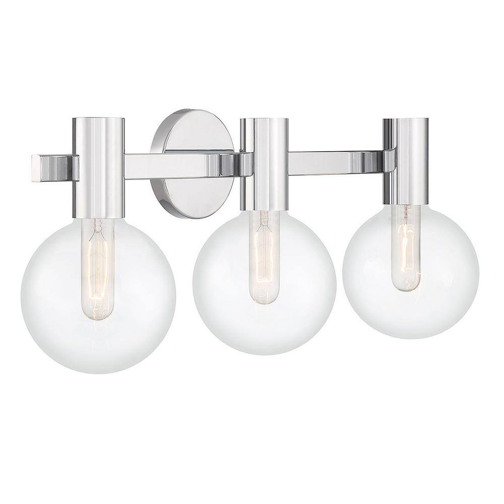 Wright 3-Light Chrome Vanity Light with Clear Glass Shades