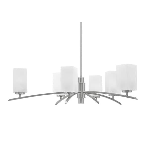 Unbranded Siena 31 in. 6-Light Graphite Chandelier with 3.5 in. White Marble Glass Shades, no bulbs included
