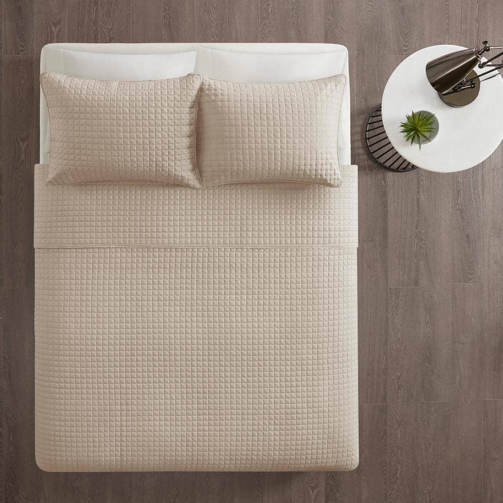 Khaki Full Microfiber Reversible Quilt Set