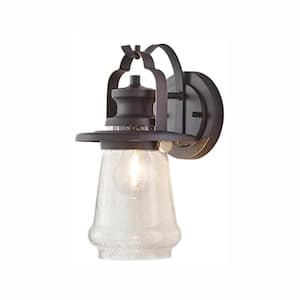 Florabelle 12 in. 1-Light Antique Brass and Bronze Outdoor Wall Light Fixture with Seeded Glass
