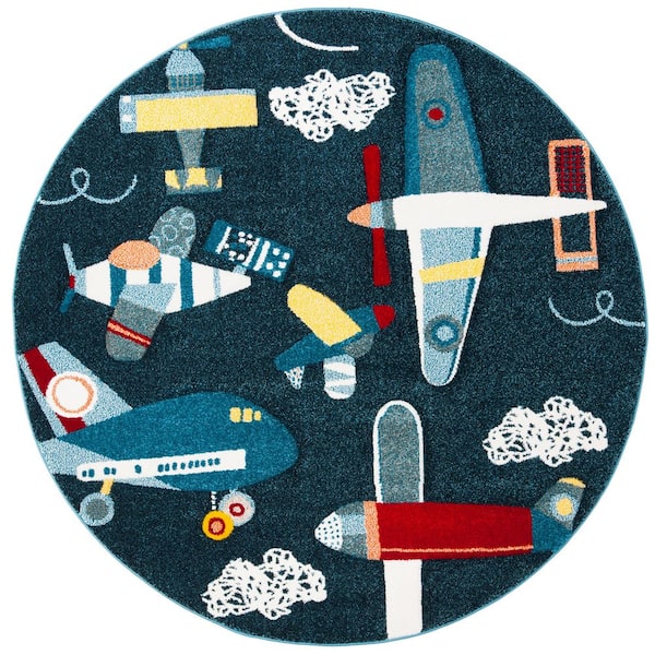 SAFAVIEH Carousel Kids Navy/Ivory 5 ft. x 5 ft. Geometric Round Area Rug