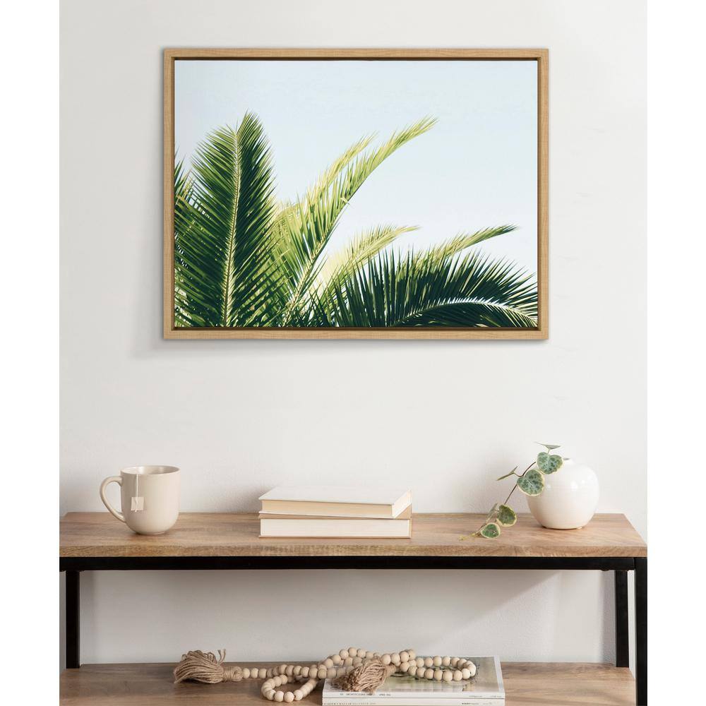 Tropical Palm Under Blue Sky Framed Canvas Print, 18x24, Natural