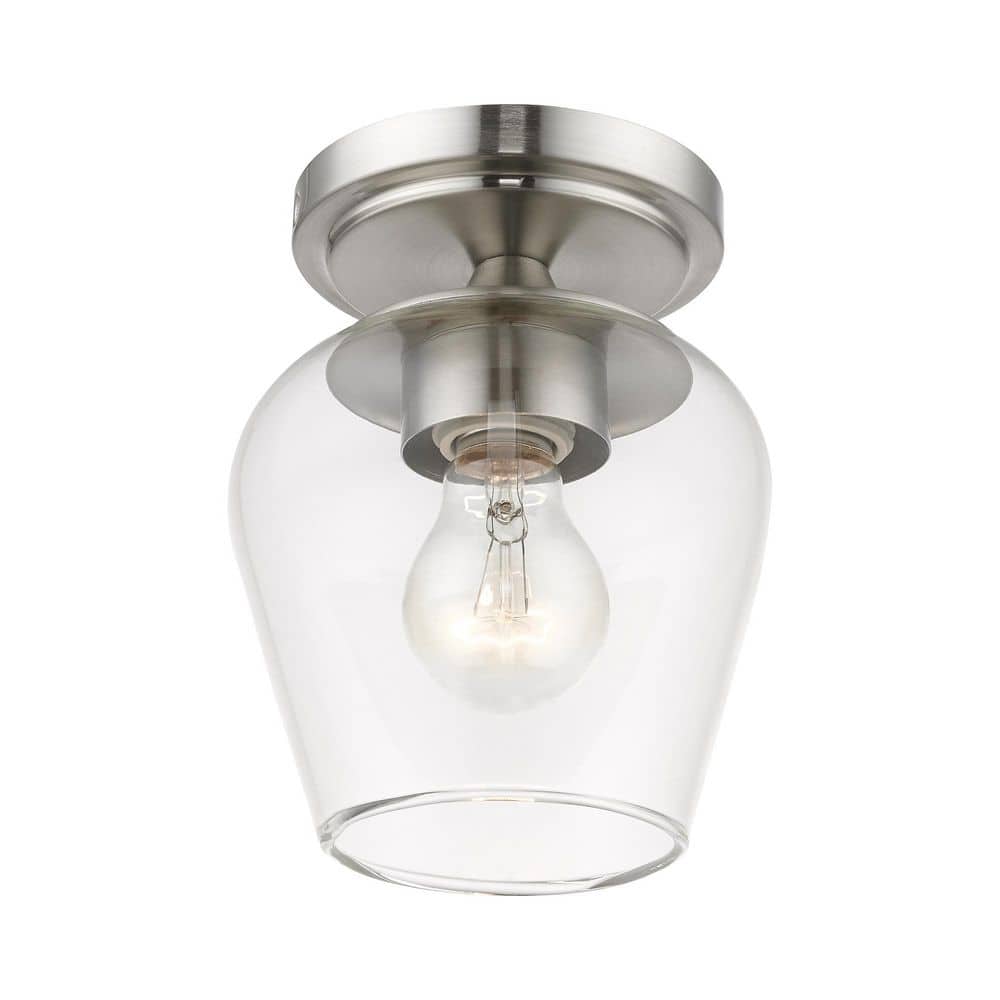 Willow Brushed Nickel 1-Light Indoor/Outdoor Flush Mount with Clear Glass