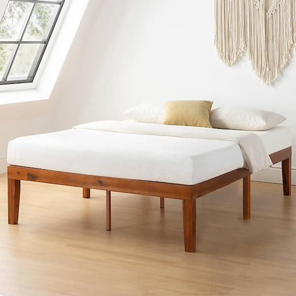 MELLOW Naturalista Classic Brown Cherry Solid Wood Frame Queen Platform Bed with Wooden Slats