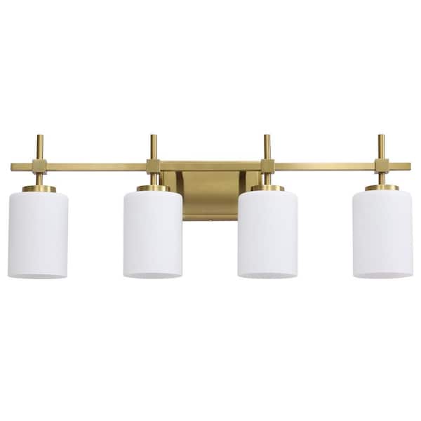 29.3 in. 4 Light Brushed Brass Plating/Gold Plating Vanity Light with Frosted Glass Shade