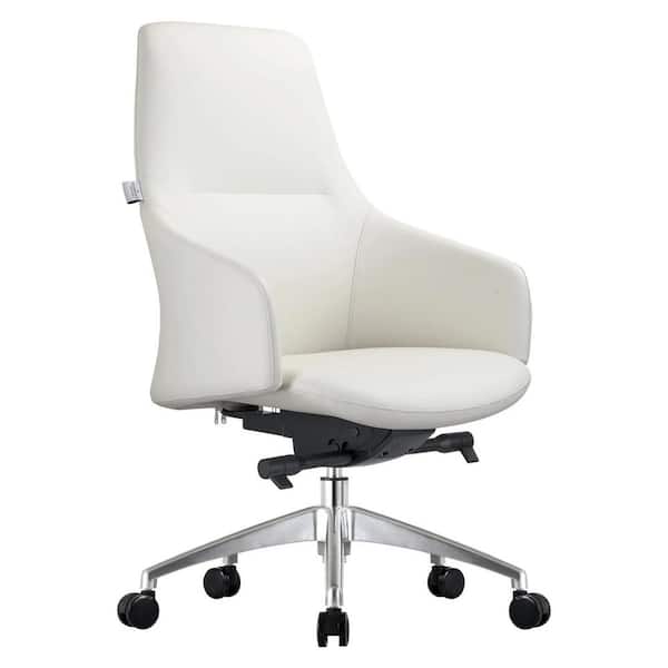 Leisuremod Celeste Mid-Back Leather Office Chair with Adjustable Height, Swivel, and Tilt, White